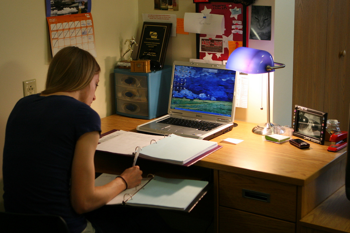 Student studying in room